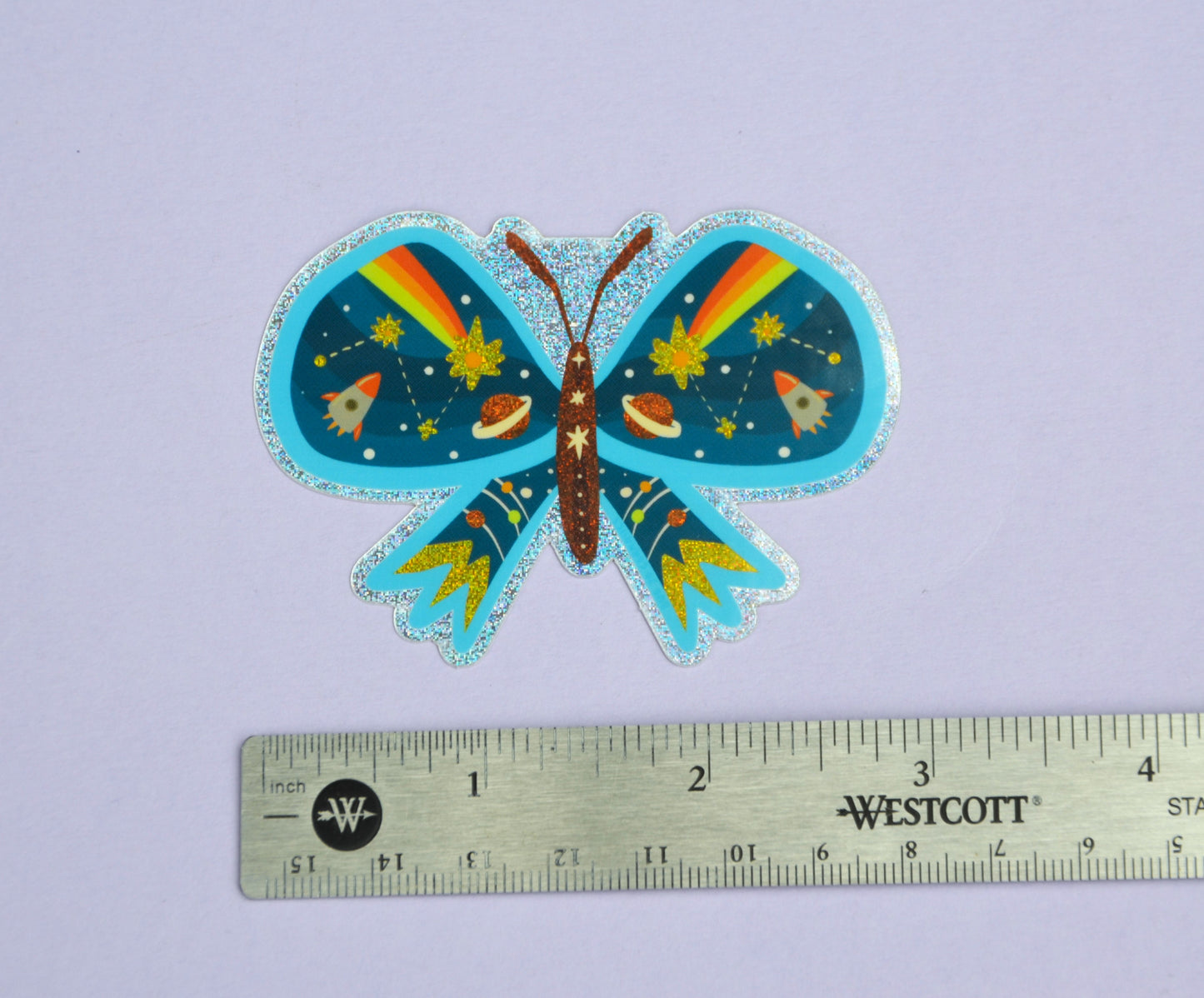 Space Moth 3" Glitter Vinyl Sticker