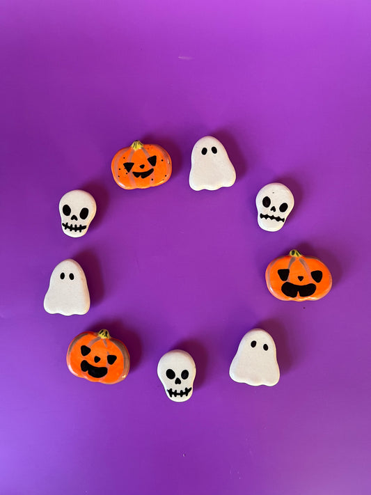 Ceramic Halloween magnet trio