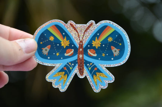 Space Moth 3" Glitter Vinyl Sticker