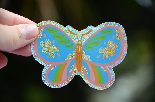 Blue Sparkly Spring Moth Sticker