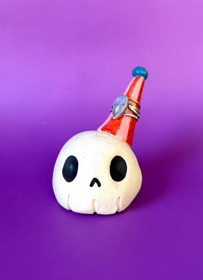 Party Skull! (Ceramic skull sculpture in a party hat)