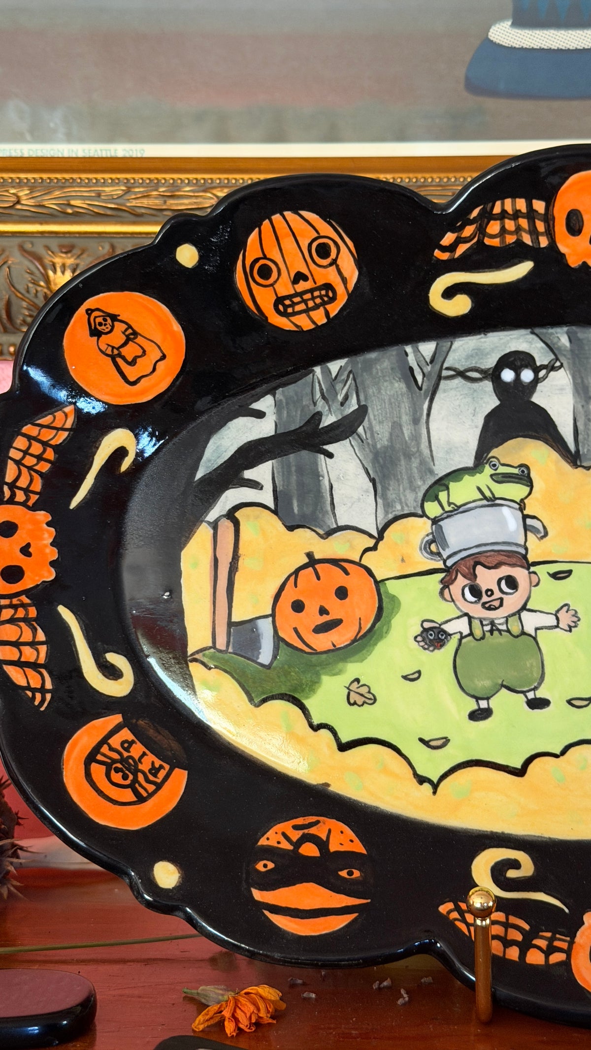 Over the Garden Wall 16" handpainted ceramic platter