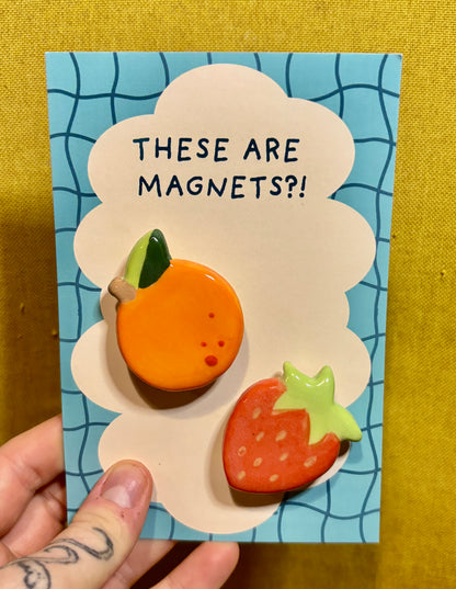 Ceramic Fruit Magnet Duo - Strawberry & Orange