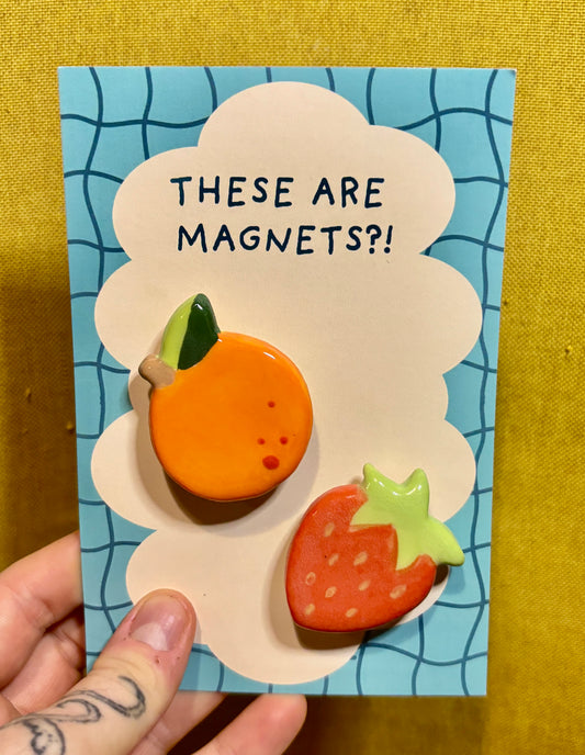 Ceramic Fruit Magnet Duo - Strawberry & Orange