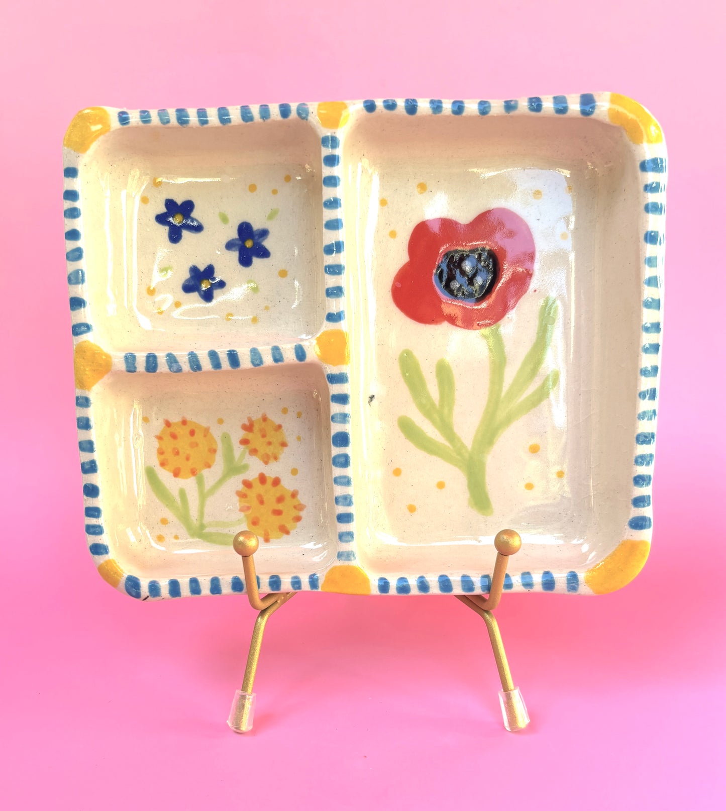 Poppy and Dandelion Segmented Ceramic Snack Tray