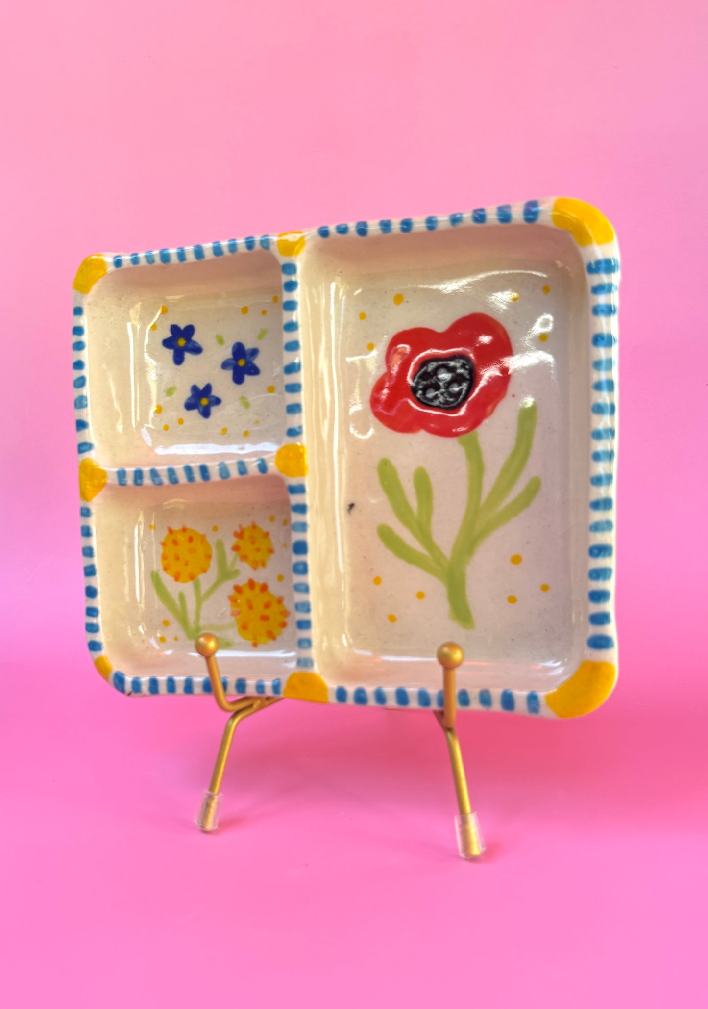 Poppy and Dandelion Segmented Ceramic Snack Tray